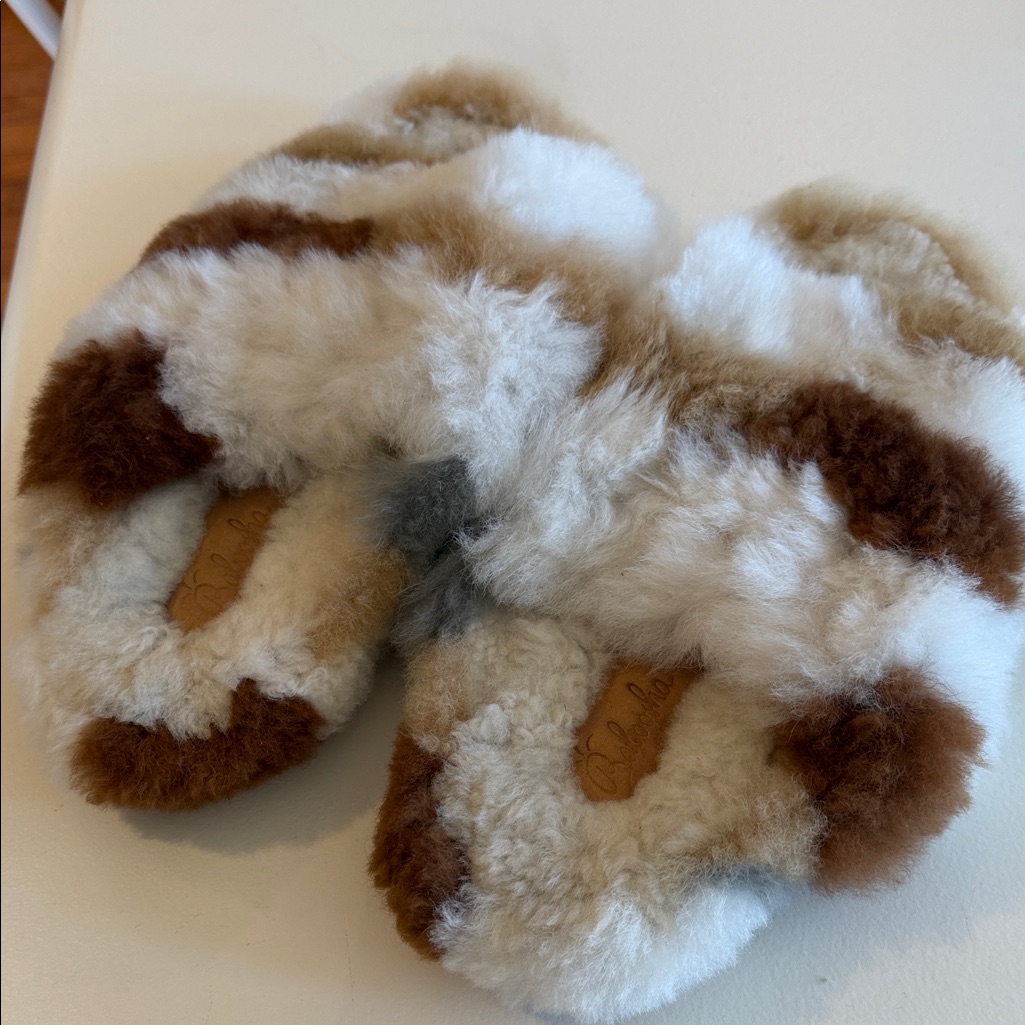 Baboosha Ethical Alpaca Slippers - Brown & Cream Sz S 38/39
